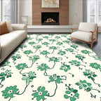 Whimsical Green Floral Vine Pattern Rug