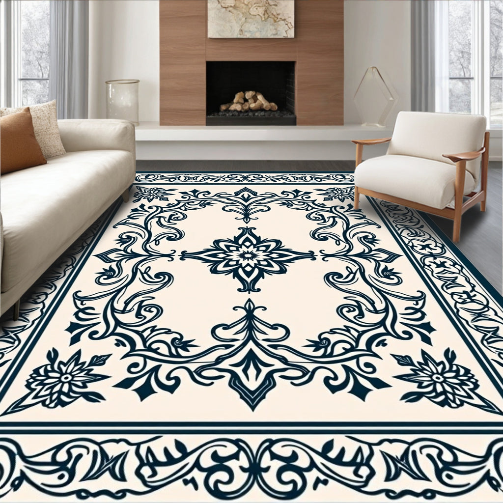 Intricate Floral Swirls Border Design Rug