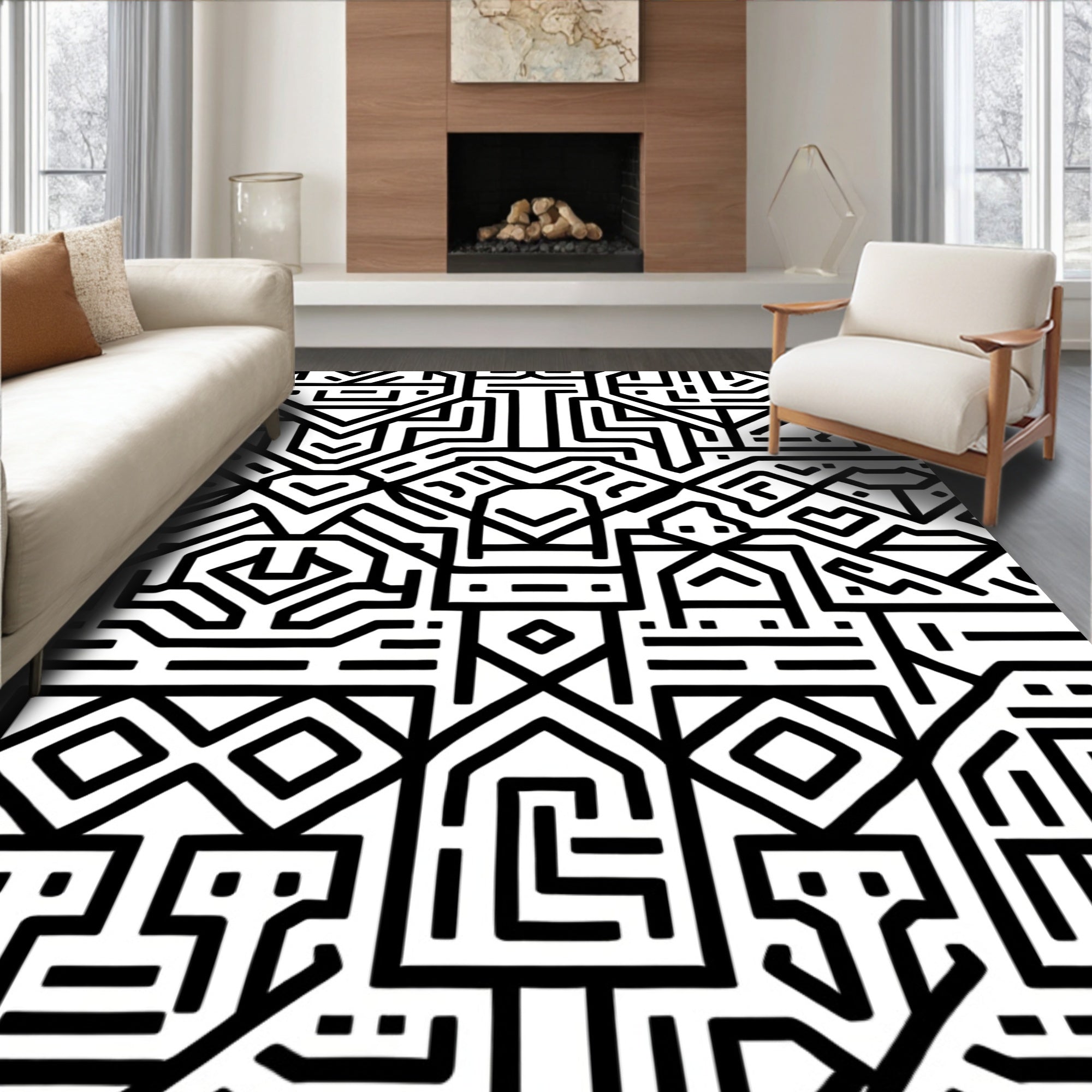 Monochromatic Geometric Tribal Rug