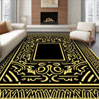 Black Gold Ornate Frame Pattern Rug