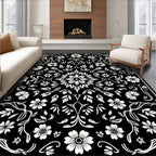 Classic Floral Vine Black White Pattern Rug