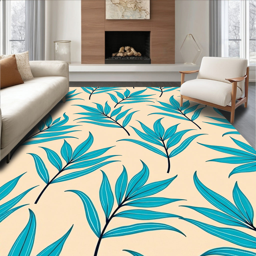 Turquoise Leaf Branch Pattern Rug