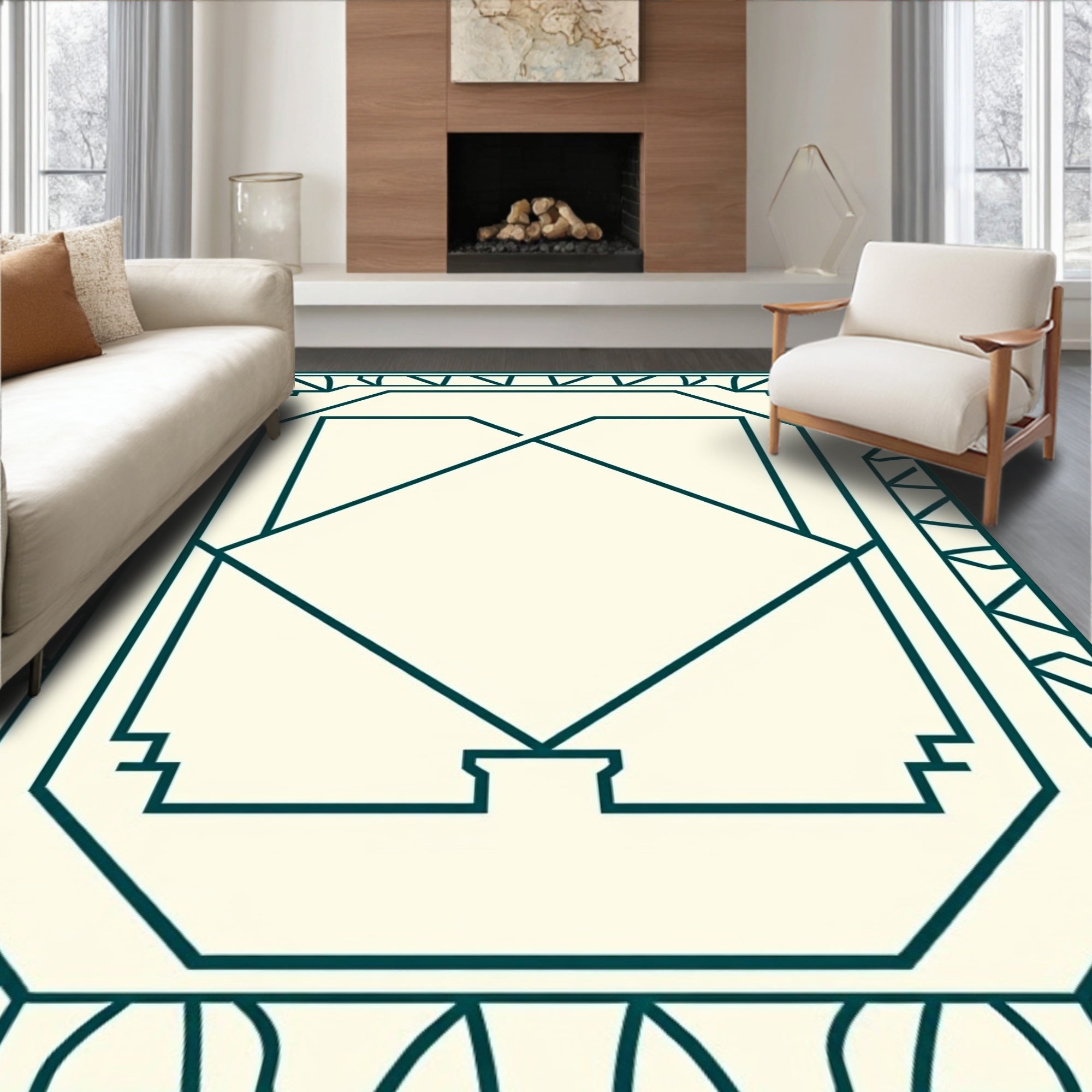 Geometric Deco Style Outline Pattern Rug