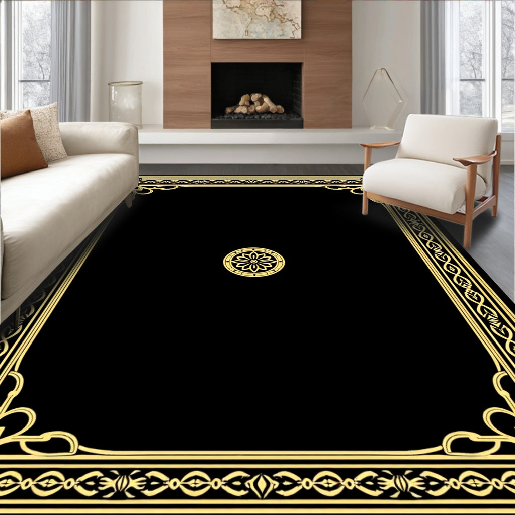 Elegant Gold Decorative Border Design Rug