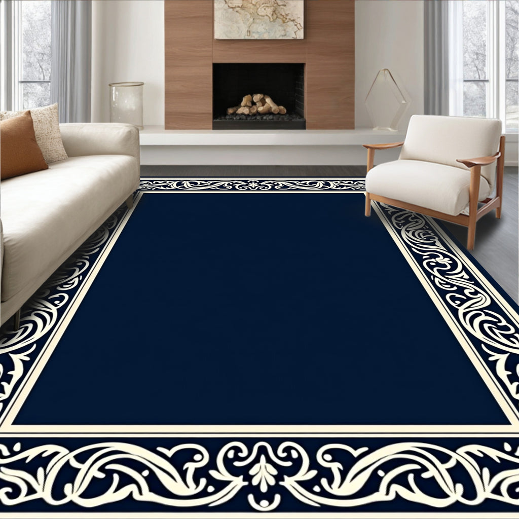 Elegant Ivory Scrollwork Border Rug