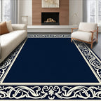 Elegant Ivory Scrollwork Border Rug