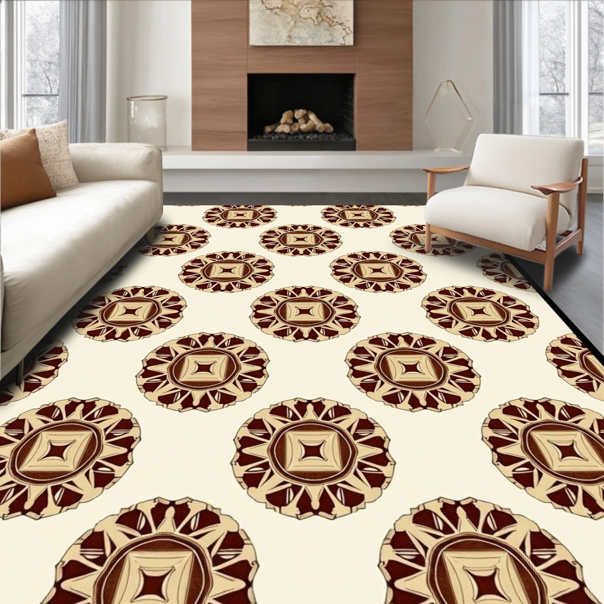 Vintage Sunburst Medallion Pattern Rug