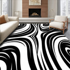 Dramatic Black White Swirl Pattern Rug