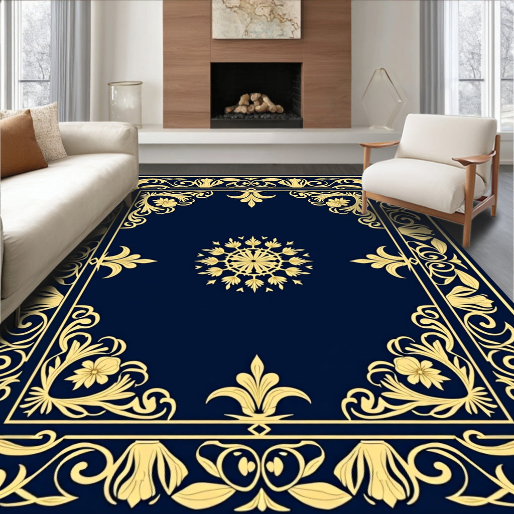 Elaborate Gold Floral Scrollwork Rug
