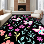 Pink Butterfly Floral Pattern Rug