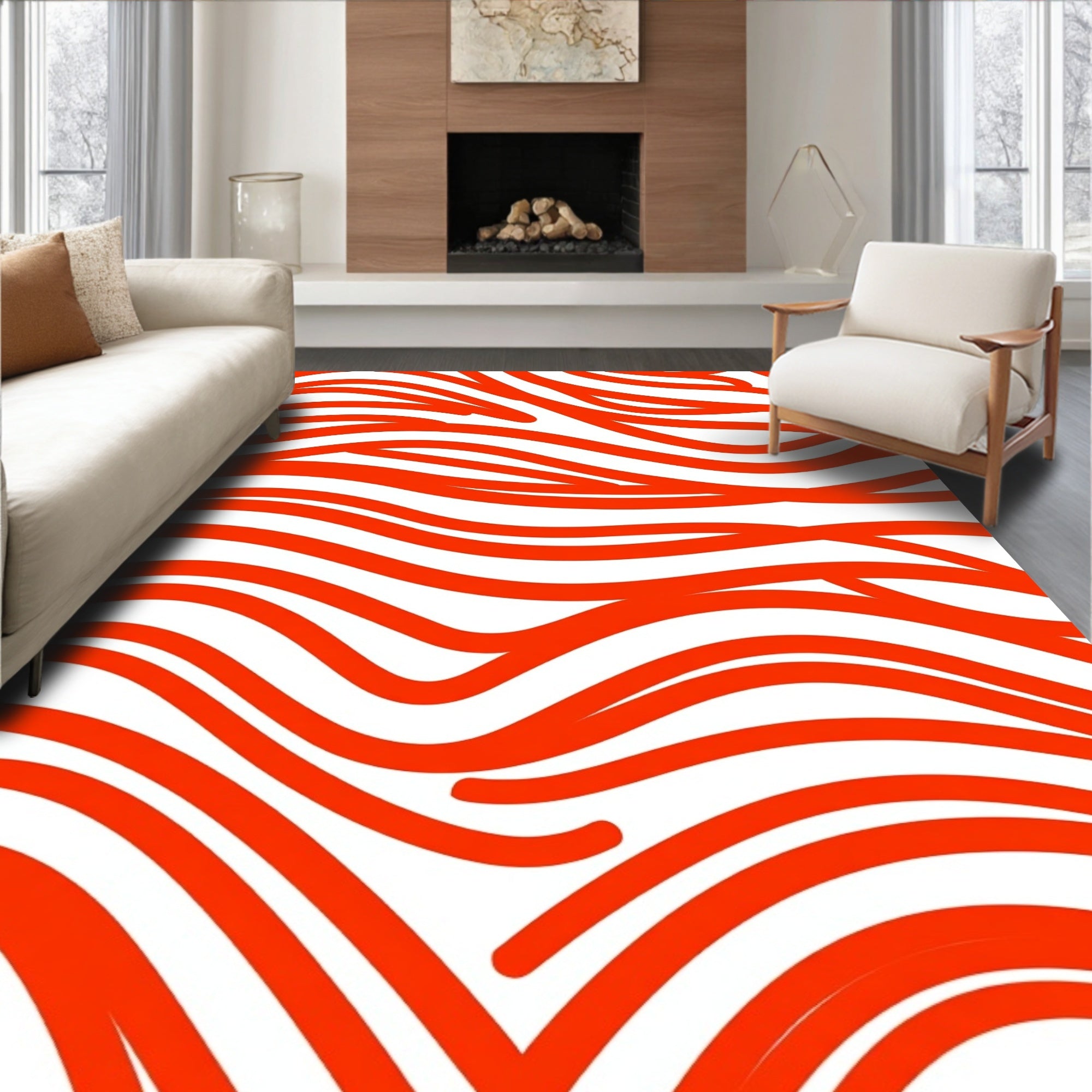 Orange Wavy Line Pattern Rug