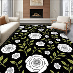 Black White Floral Branches Design Rug