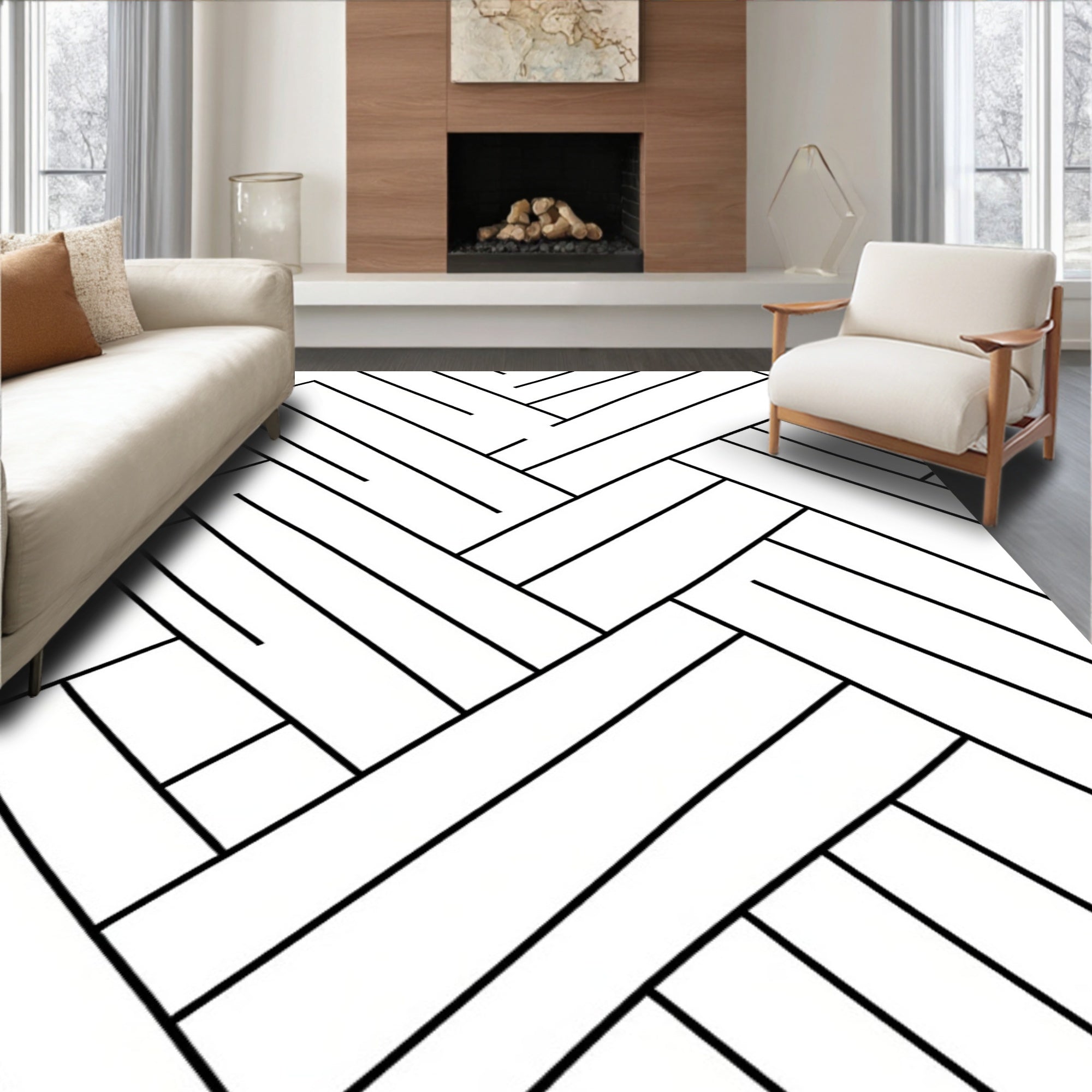 Monochrome Intersecting Geometric Lines Rug