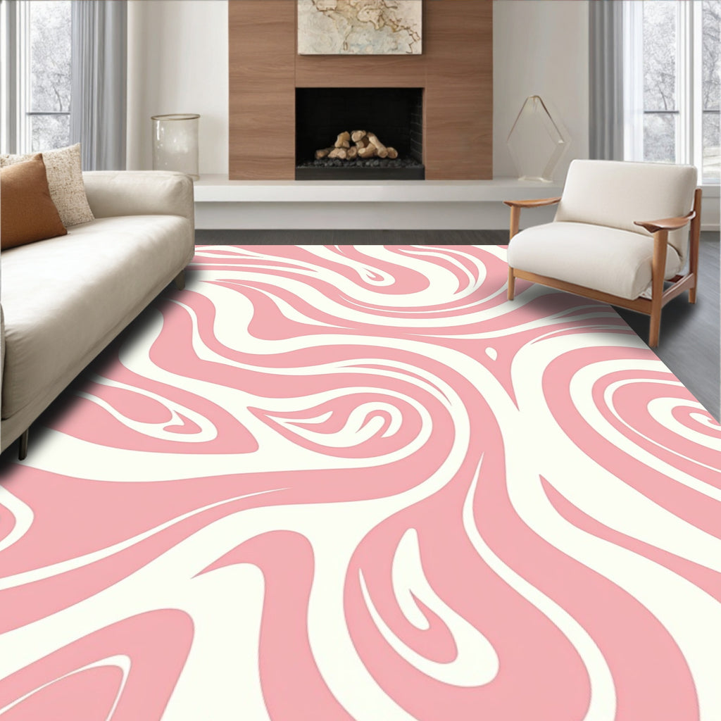 Soft Pink White Swirl Pattern Rug
