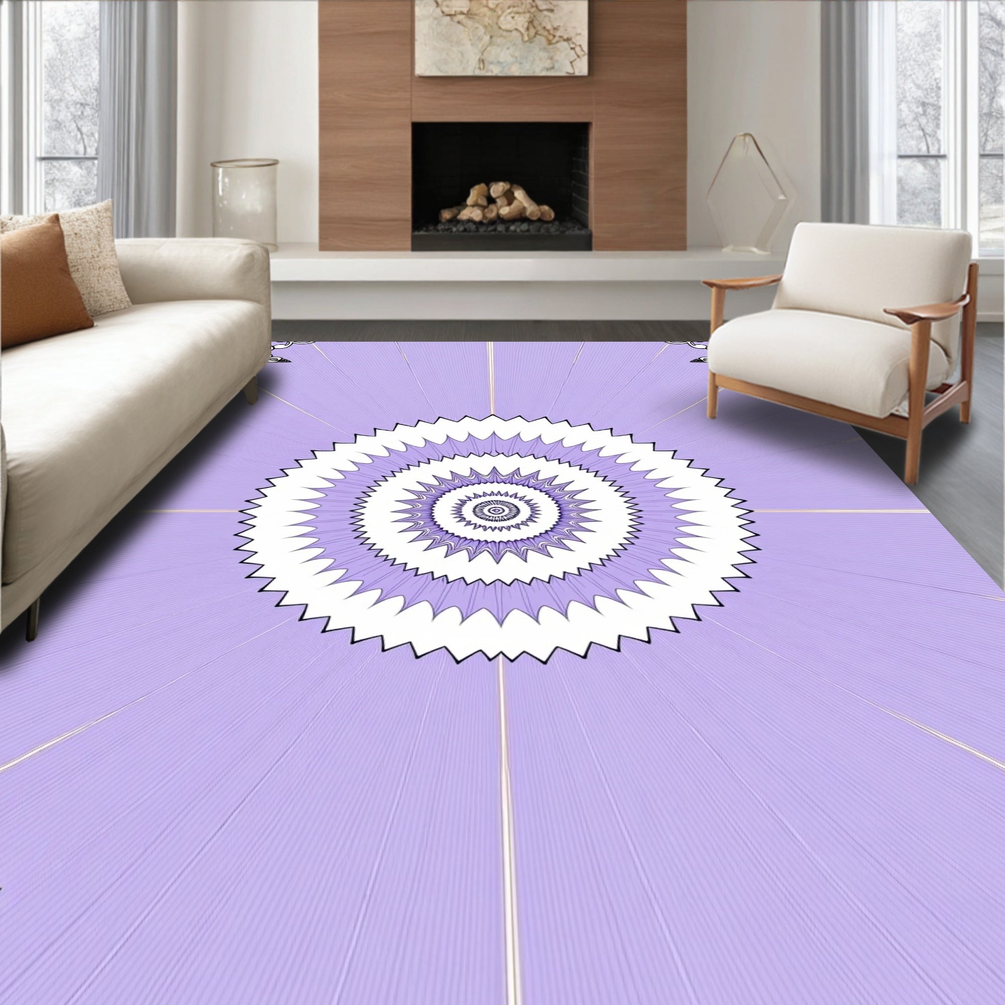 Concentric Spiky Floral Pattern Rug