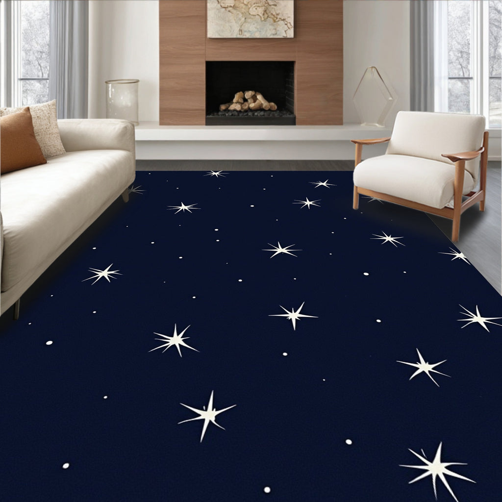 Celestial Starburst Pattern Navy Rug