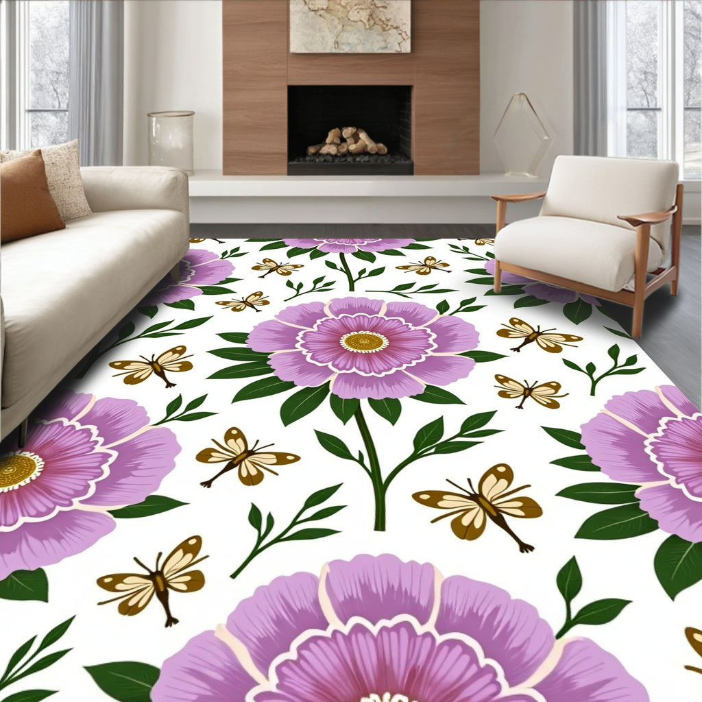 Floral Butterfly Pattern Design Rug