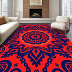 Ornate Red Blue Mandala Pattern Rug