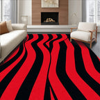 Bold Red Black Wavy Stripes Rug