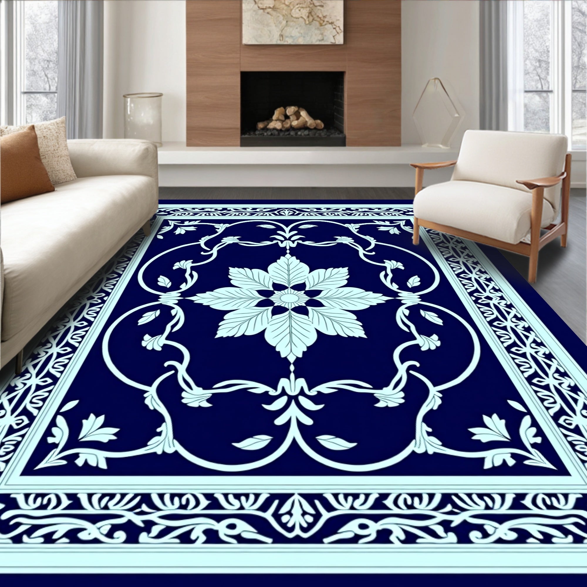 Elegant Floral Vine Medallion Design Rug