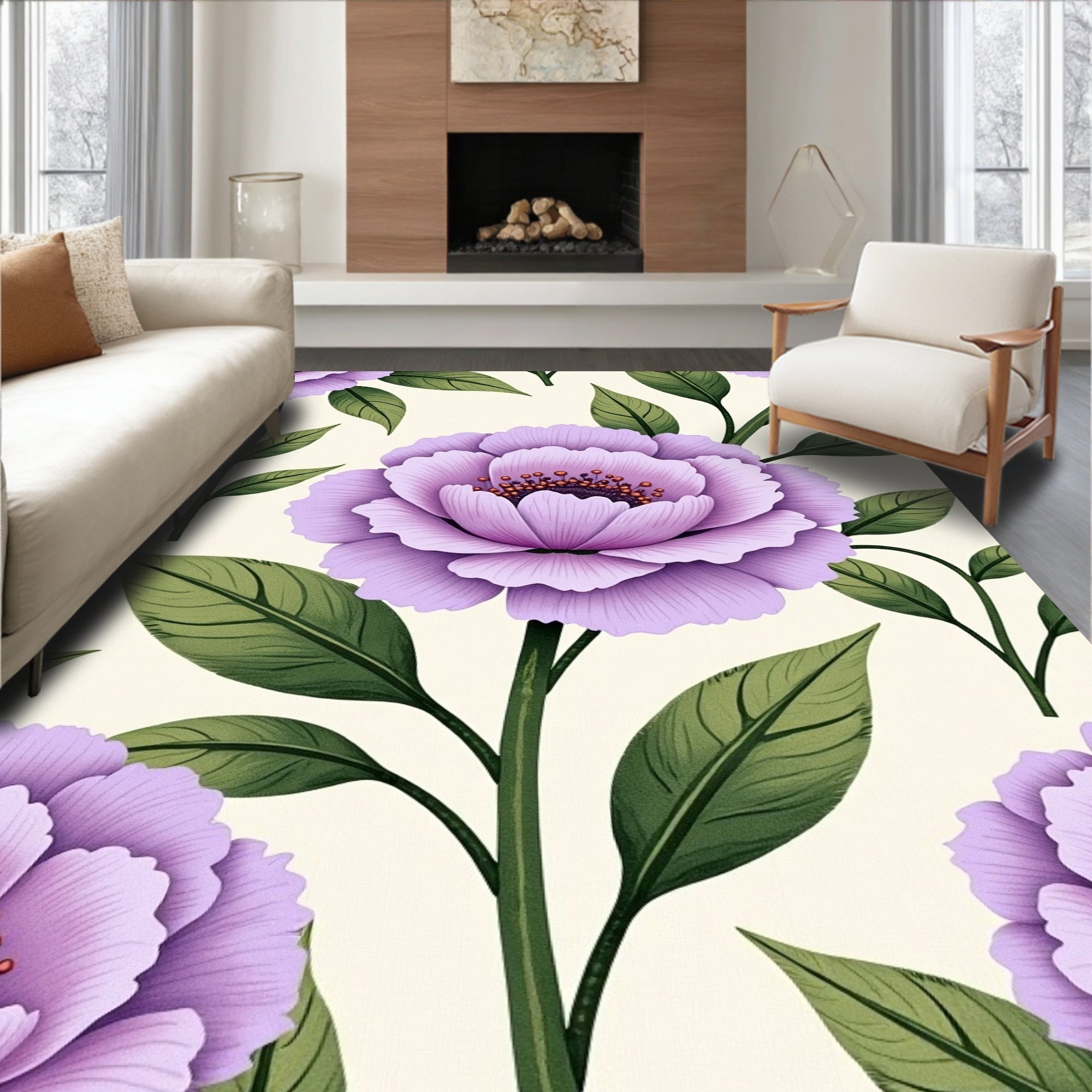 Pastel Floral Pattern Decorative Design Rug