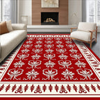 Elegant Red White Floral Pattern Rug