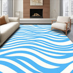 Blue White Wavy Stripes Pattern Rug