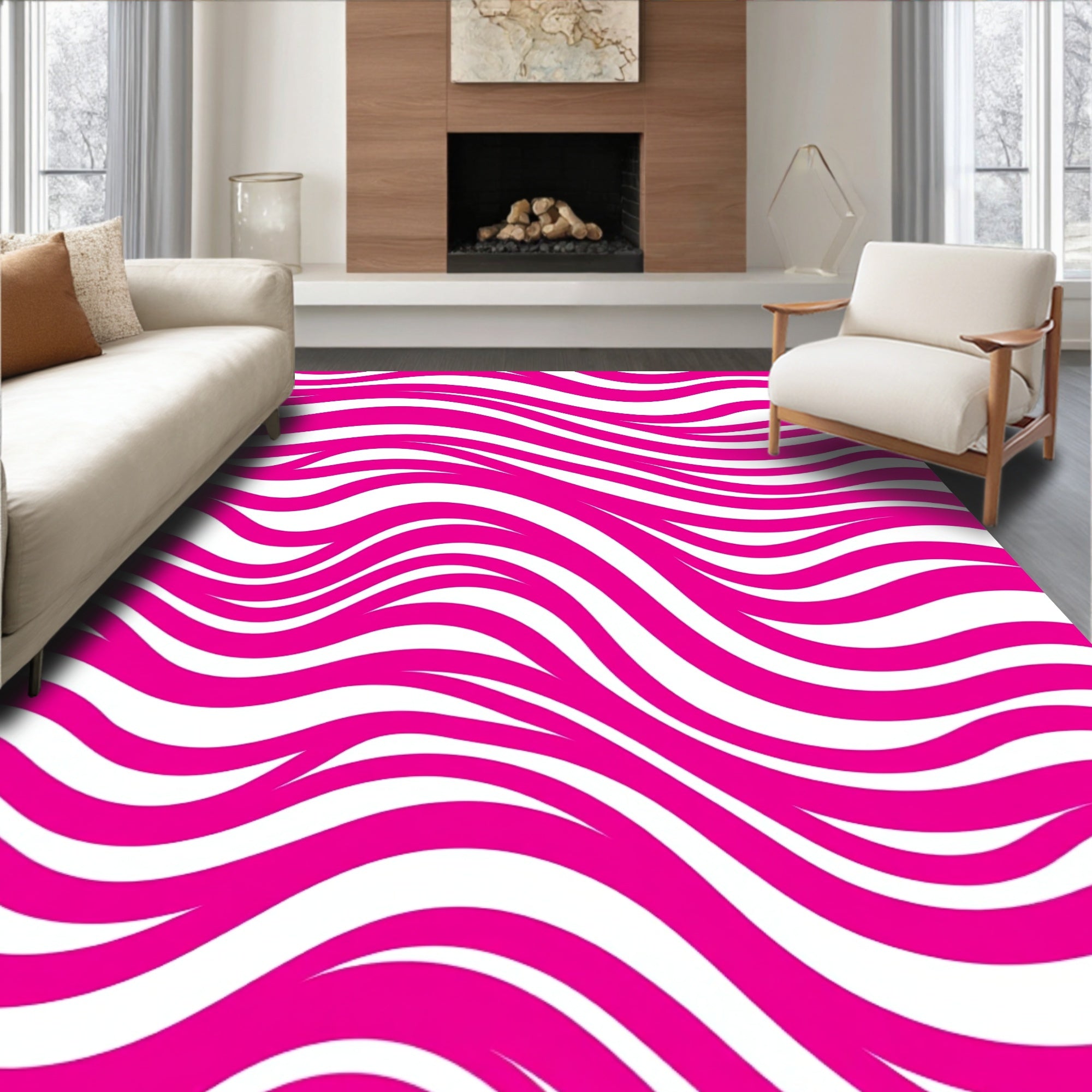 Bold Pink Wavy Stripe Pattern Rug