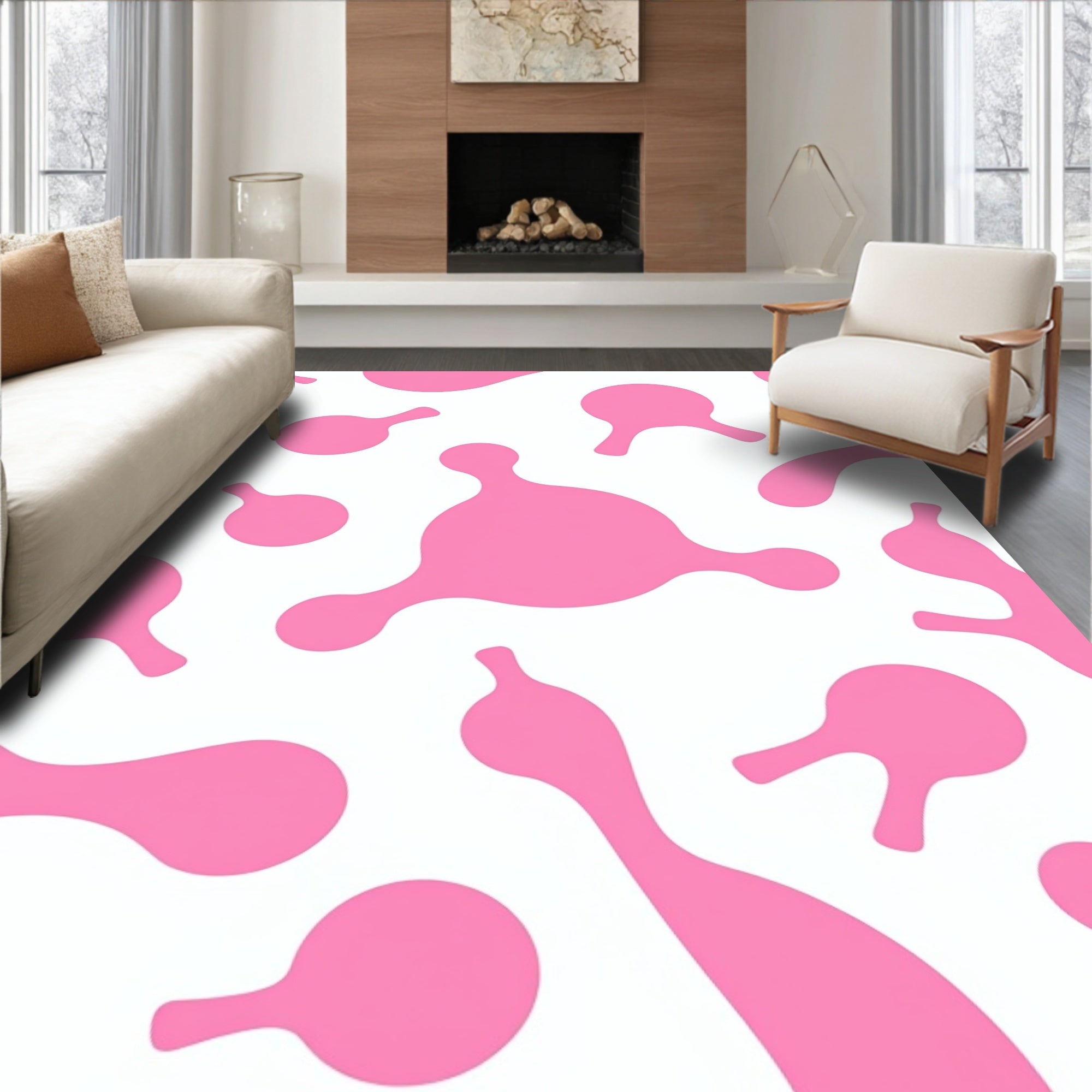 Pink Blob Abstract Pattern Rug