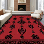 Geometric Red Black Diamond Pattern Rug