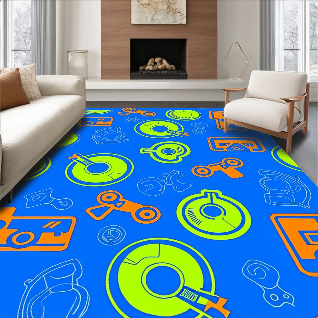 Futuristic Geometric Shapes Pattern Rug