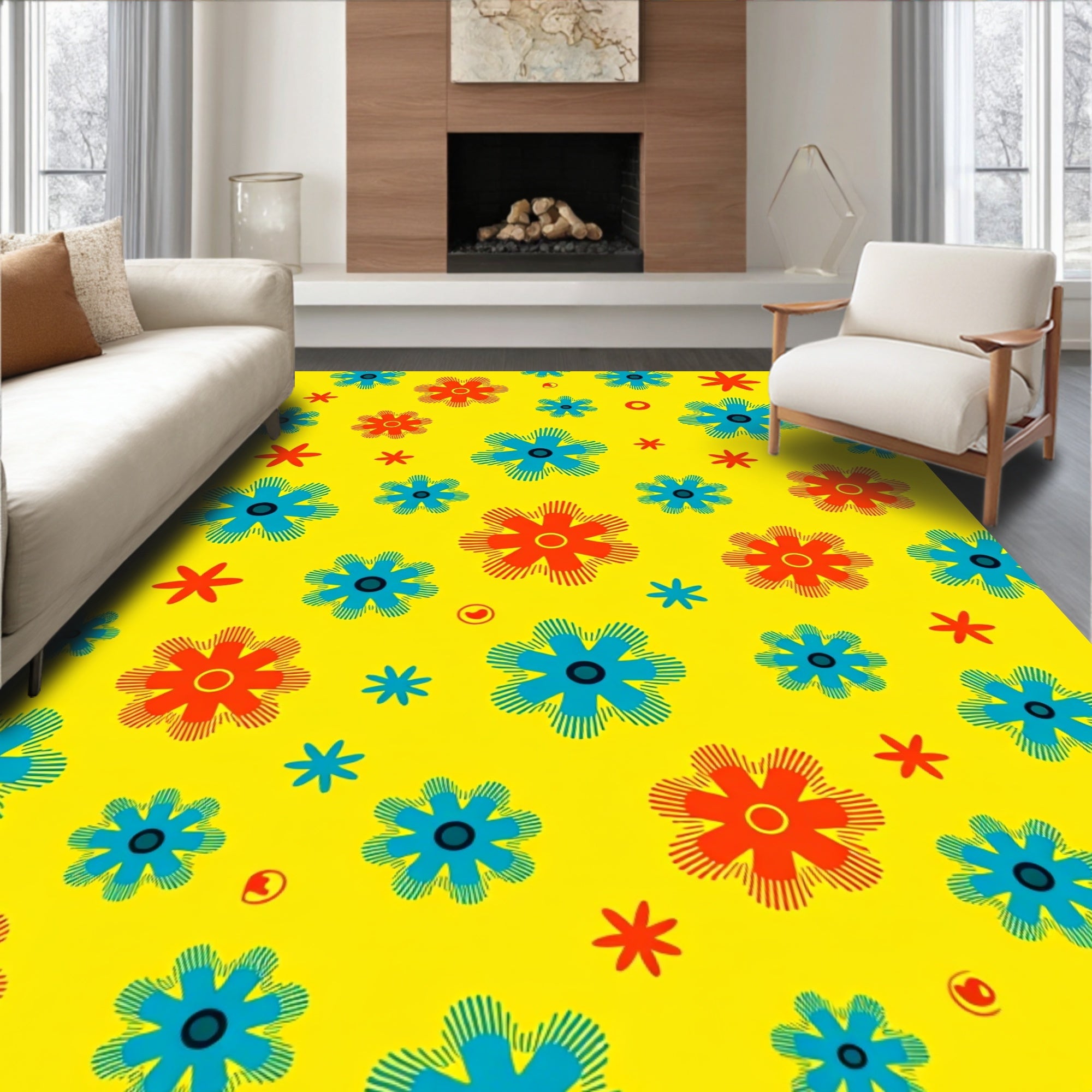 Retro Flowers Pattern Rug