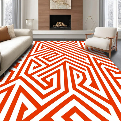 Abstract Orange White Geometric Design Rug