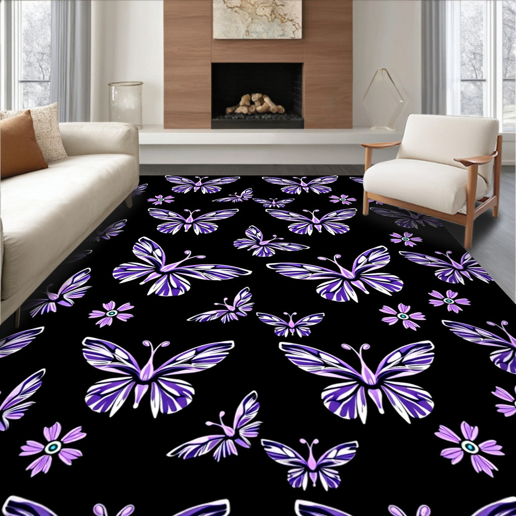 Purple Butterfly Floral Collage Rug