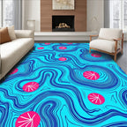 Abstract Blue Swirls With Pink Dots Rug
