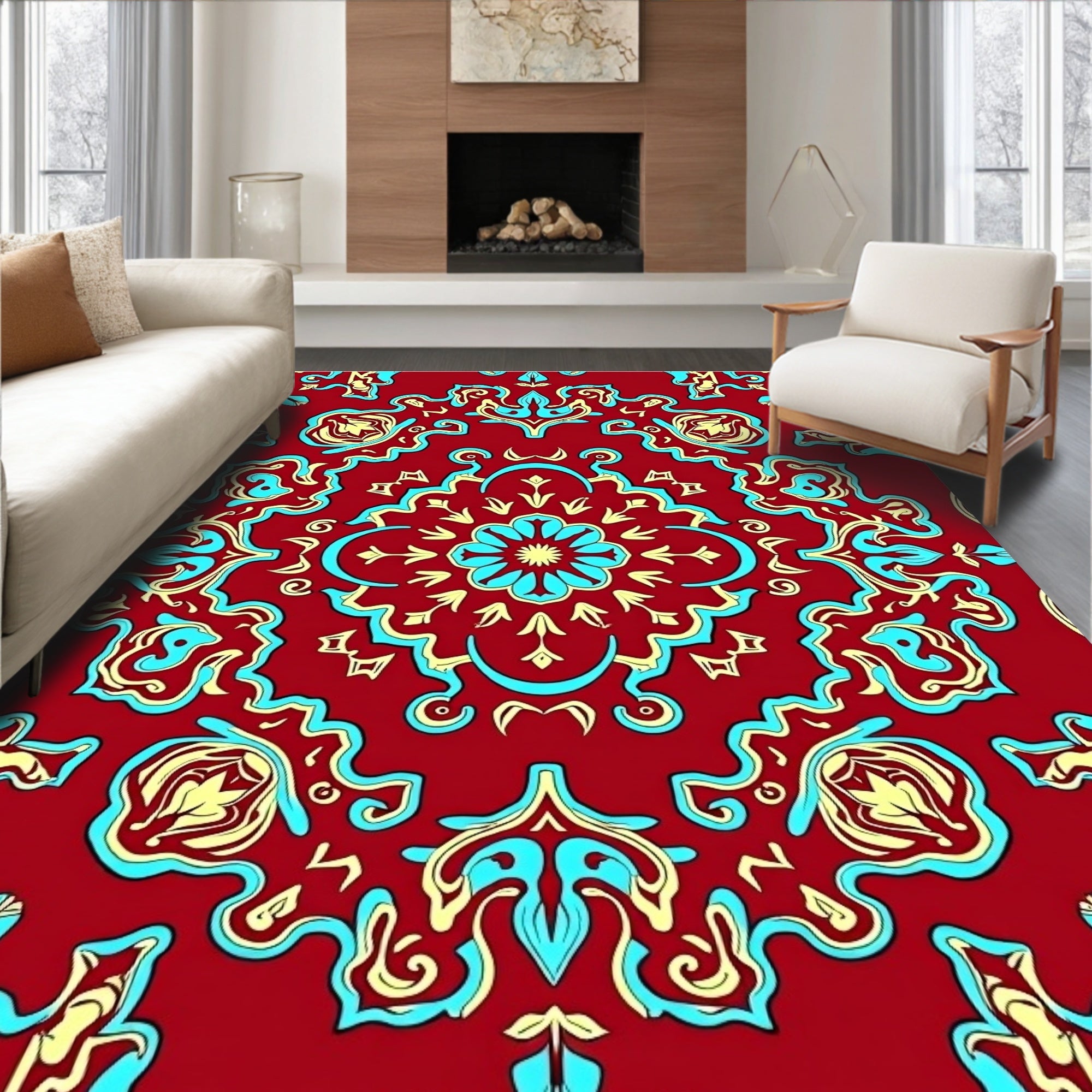 Red Floral Medallion Pattern Rug