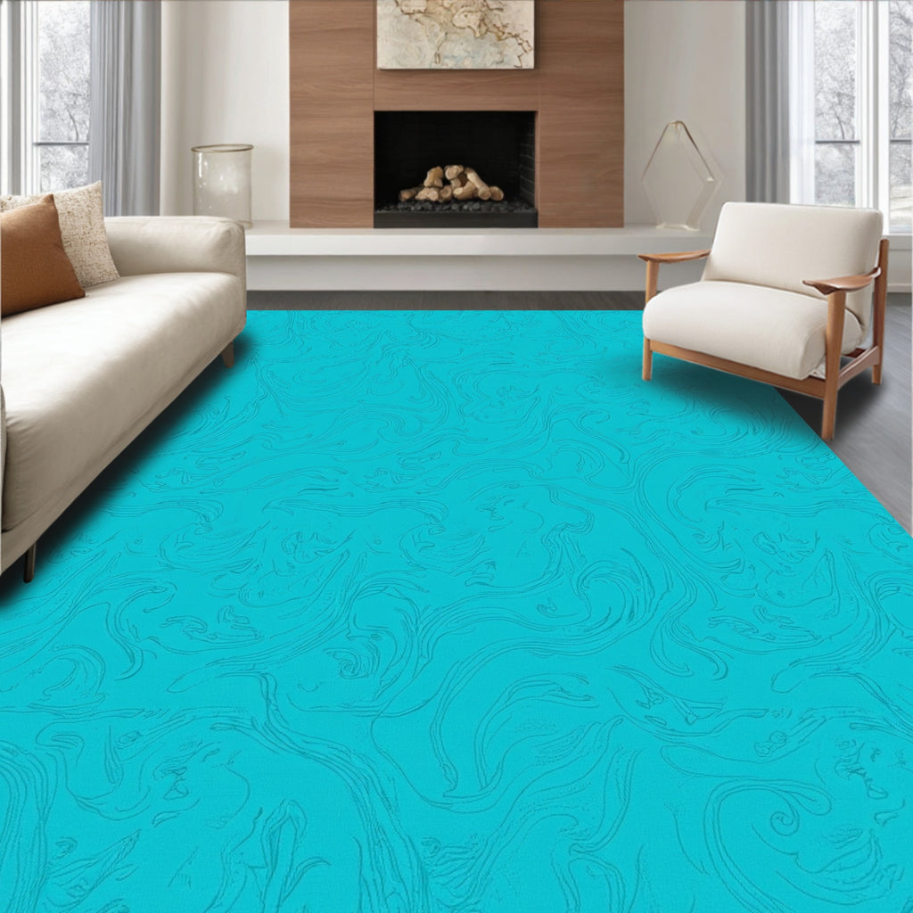 Turquoise Swirling Abstract Flow Rug