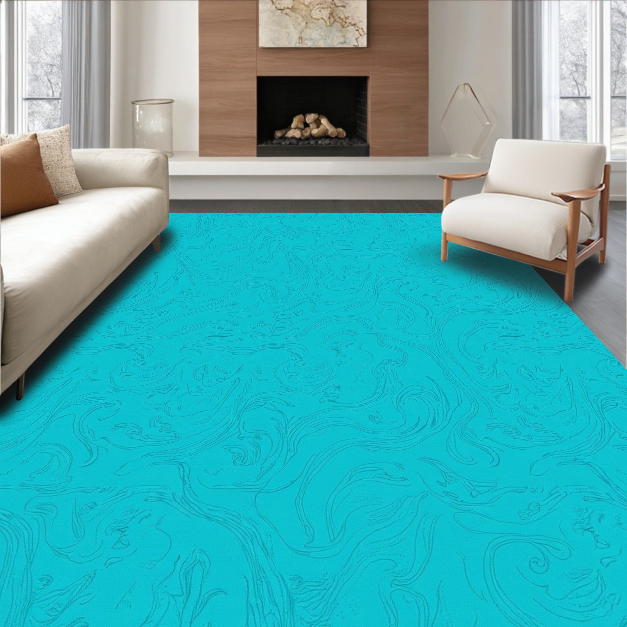 Turquoise Swirling Abstract Flow Rug
