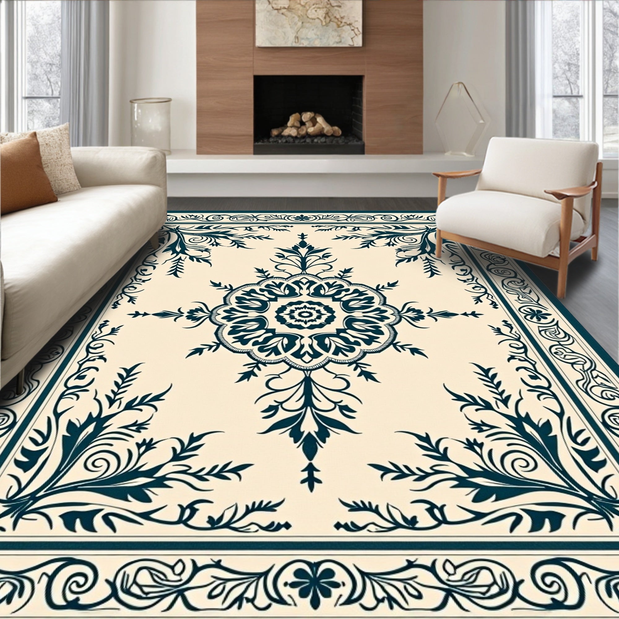 Classic Floral Medallion Border Rug