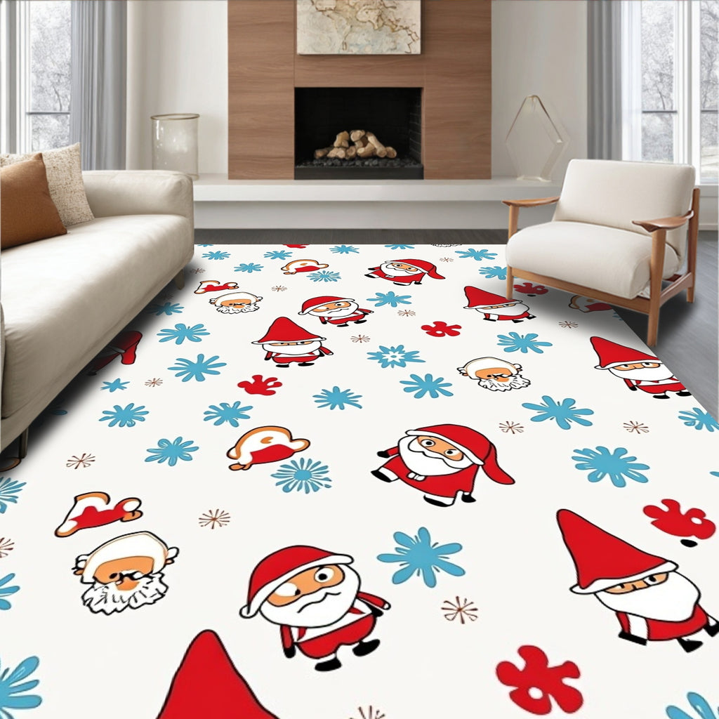 Cute Santa Claus Snowflakes Festive Rug