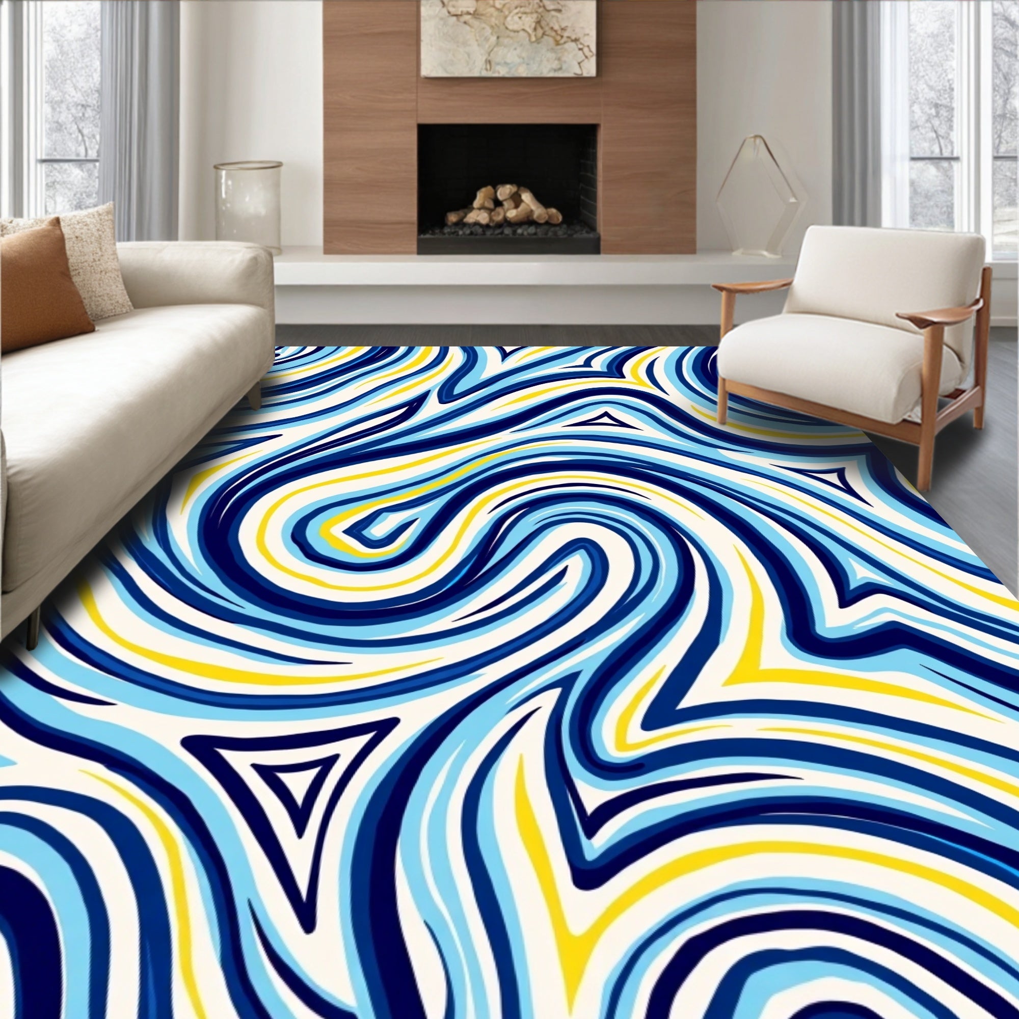 Abstract Swirls Triangles Pattern Design Rug