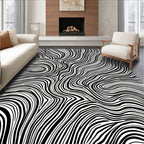 Abstract Wavy Black White Zebra Print Rug