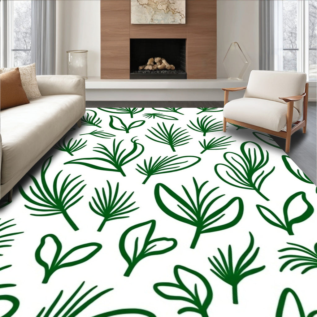 Deep Green Botanical Leaf Collection Rug