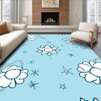 Whimsical White Floral Starry Sky Rug