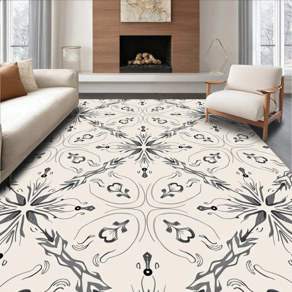 Elegant Gray Floral Starburst Pattern Rug