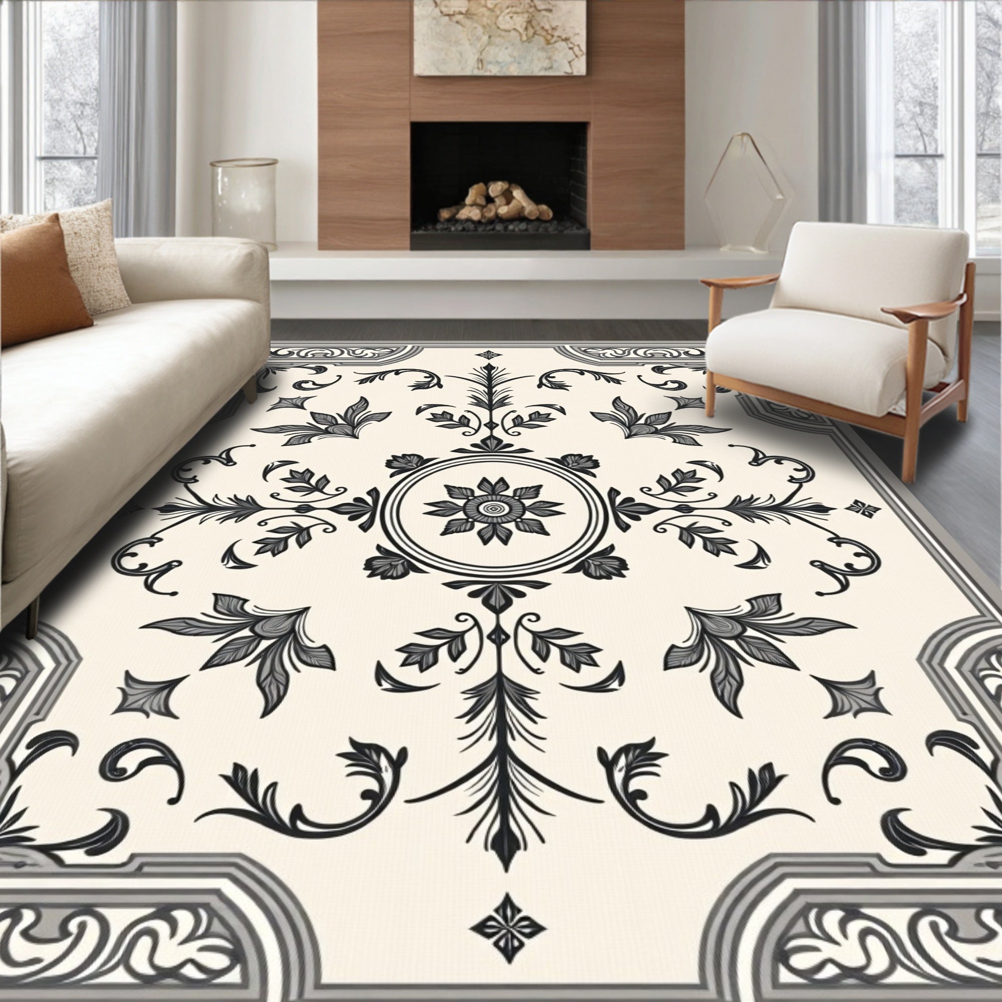 Vintage Floral Scrollwork Pattern Rug