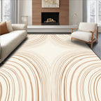 Cream And Brown Abstract Curve Pattern Rug