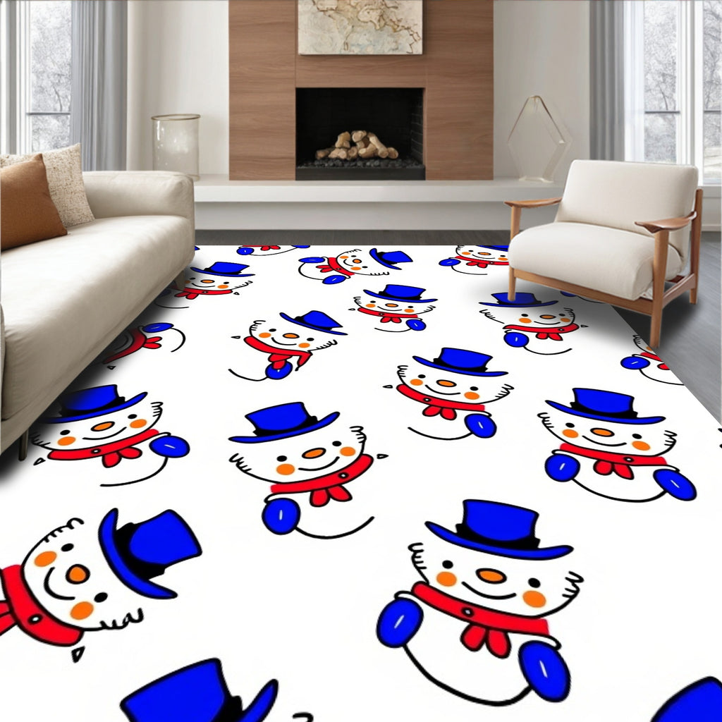 Cheerful Blue Top Hat Snowman Repeat Rug