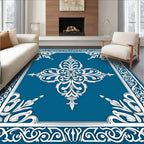 Ornate White Floral Blue Medallion Rug