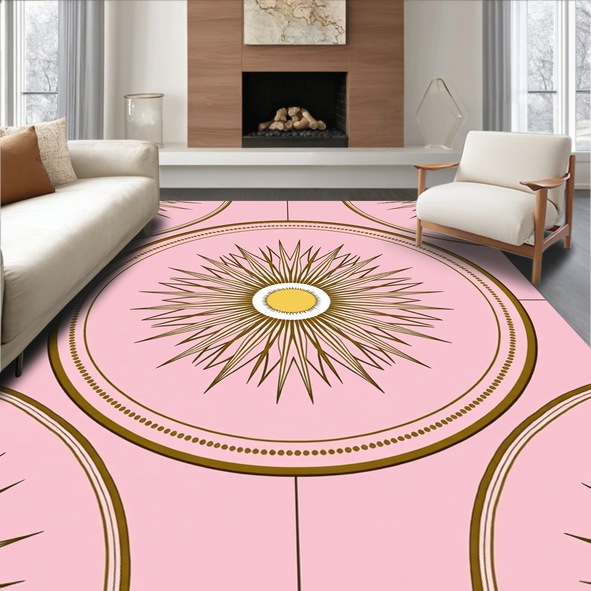 Pink Sunburst Geometric Pattern Rug